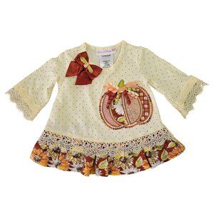Bonnie Baby 3D Sparkly Pumpkin Dress 0-3M Newborn Long Slv Brown Gold White NEW